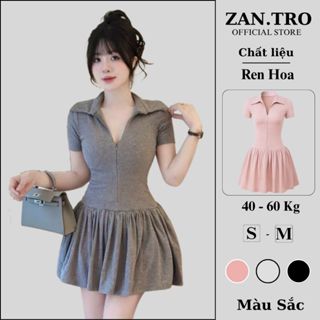 Đầm body nữ cổ V dáng ngắn ZanTro chất thun gân, Váy len tăm khóa trước xếp ly xòe 390