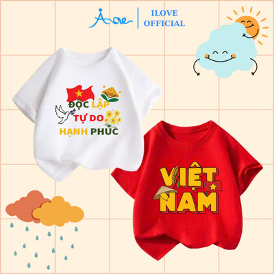 [MỚI] Áo thun cộc tay Việt Nam cho bé AORE, Áo phông Việt Nam mừng Quốc Khánh bé trai, bé gái chất cotton cho bé 8-32kg