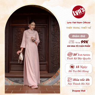 Áo dài gấm ADG02 màu hồng phấn cách tân cao cấp dáng suông che khuyết điểm, thoáng mát thêu hoa mai tinh tế thanh lịch