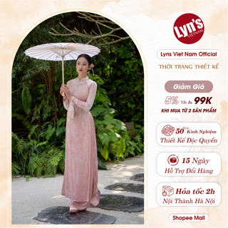 Áo dài nhung tuyết LADN25005P màu hồng phấn thiết kế cao cấp, form truyền thống tôn dáng thanh lịch, co giãn nhẹ