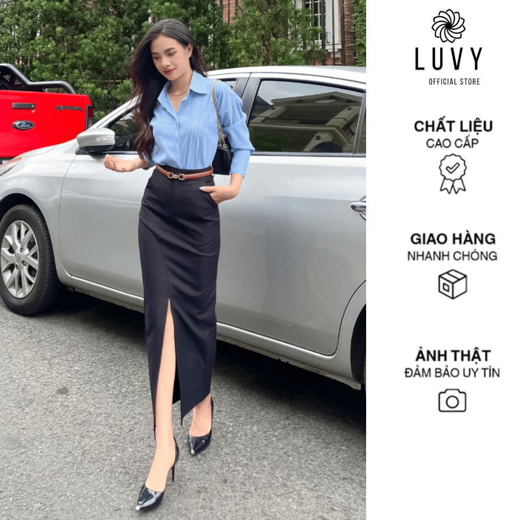 Chân váy dáng dài Chân váy xẻ tà phía trước dài 95cm mặc đi chơi đi làm CV002