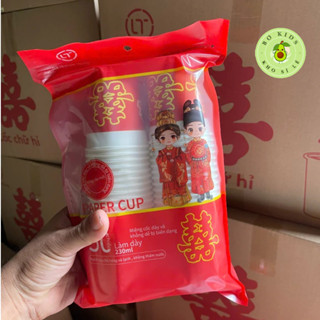  Set 50 Cốc Giấy Chữ Hỷ 230ml Đỏ Đẹp cốc uống nước ly giấy sử dụng 1 lần không chất tẩy trắng 