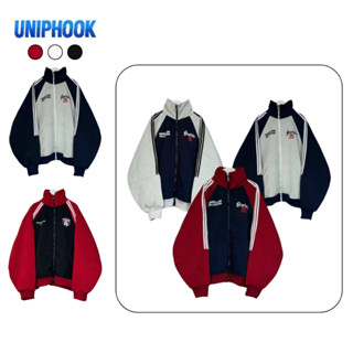 Áo Khoác Nỉ Bông Dày Mịn Cổ Bể Unisex Tay Rộng Sọc Tay Logo In Đẹp, Giữ Ấm, Phong Cách Trẻ Trung – Uniphook