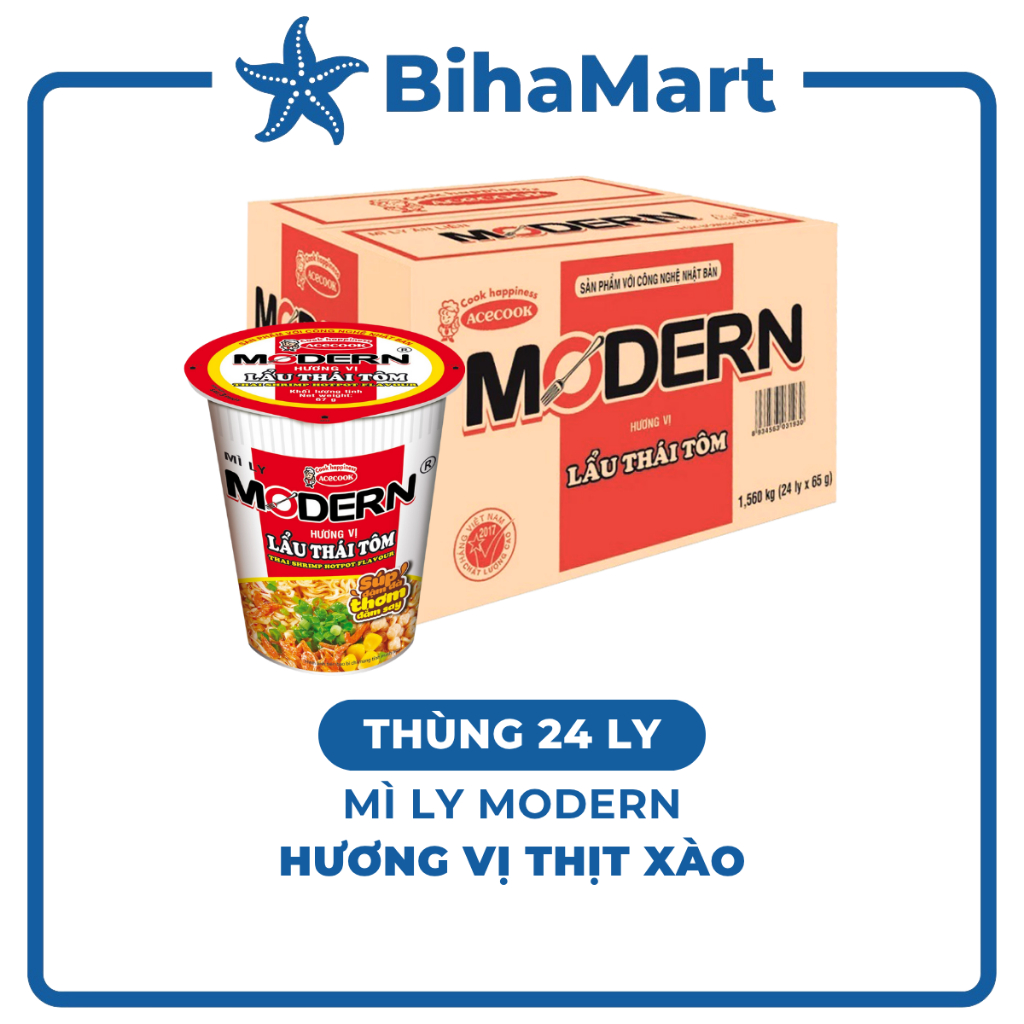 [THÙNG24LY]-ACECOOK- Mì ly Modern hương vị Lẩu thái tôm, Mì ly lẩu thái tôm Modern ăn liền, Mì Moder