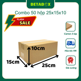 BETABOX - 25x15x10 Combo 50 Hộp Carton, Bìa Catton Đóng Hàng Tiết Kiệm