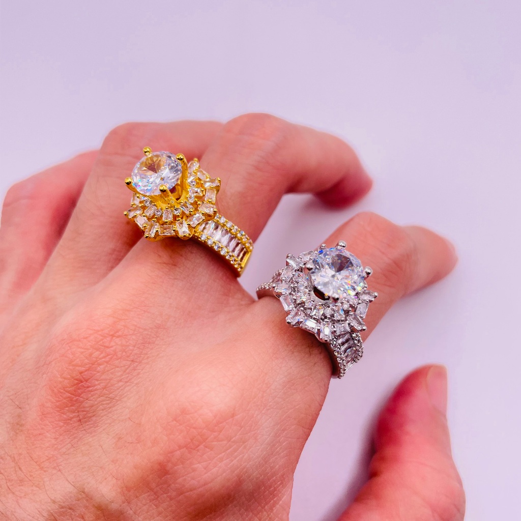 Nhẫn titan không phai không rỉ sét màu vàng và trắng mã 59, Nhẫn titan nữ bền màu, trangsucmoiluatuo