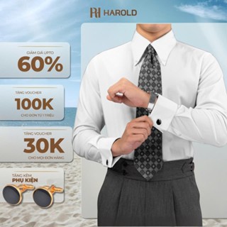 Áo Sơ Mi Nam Trắng Dài Tay Cao Cấp Harold Cổ Spearpoint + Cufflinks Công Sở, Đi Tiệc, Chống Nhăn, Slimfit, Mát Mẻ