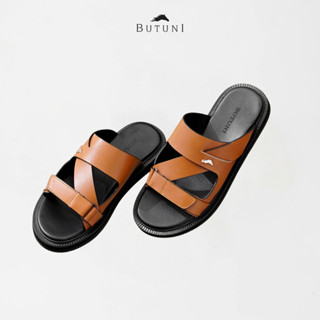 Dép da nam cao cấp dép nam BUTUNI Lusso S Multi Strap Slippers - Black / Brown / White Lizard