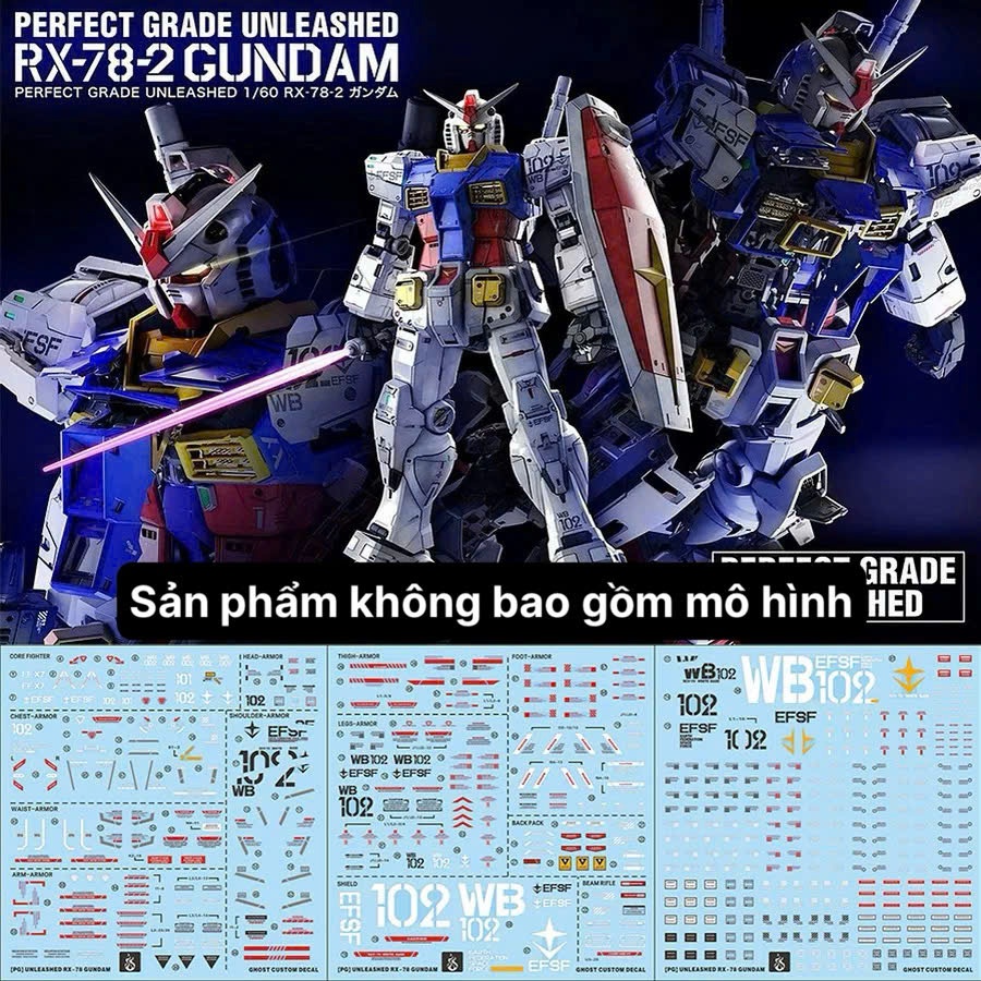 [Ghost/G-rework] Decal/Đề can nước mô hình PG Unleashed RX-78-02 Gundam