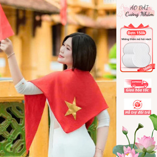 Khăn Choàng Cờ Đỏ Sao Vàng, Khăn Đi Bão Yêu Nước Tinh Thần Việt Nam, Khăn Cotton Co Dãn KT 1m45x93x55cm