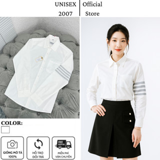 Áo Sơ Mi Nam Dài Tay - Áo Sơ Mi Thom Browne Trắng Trơn 4 Sọc Xám Chất Vải Cotton Lụa Cao Cấp 100%