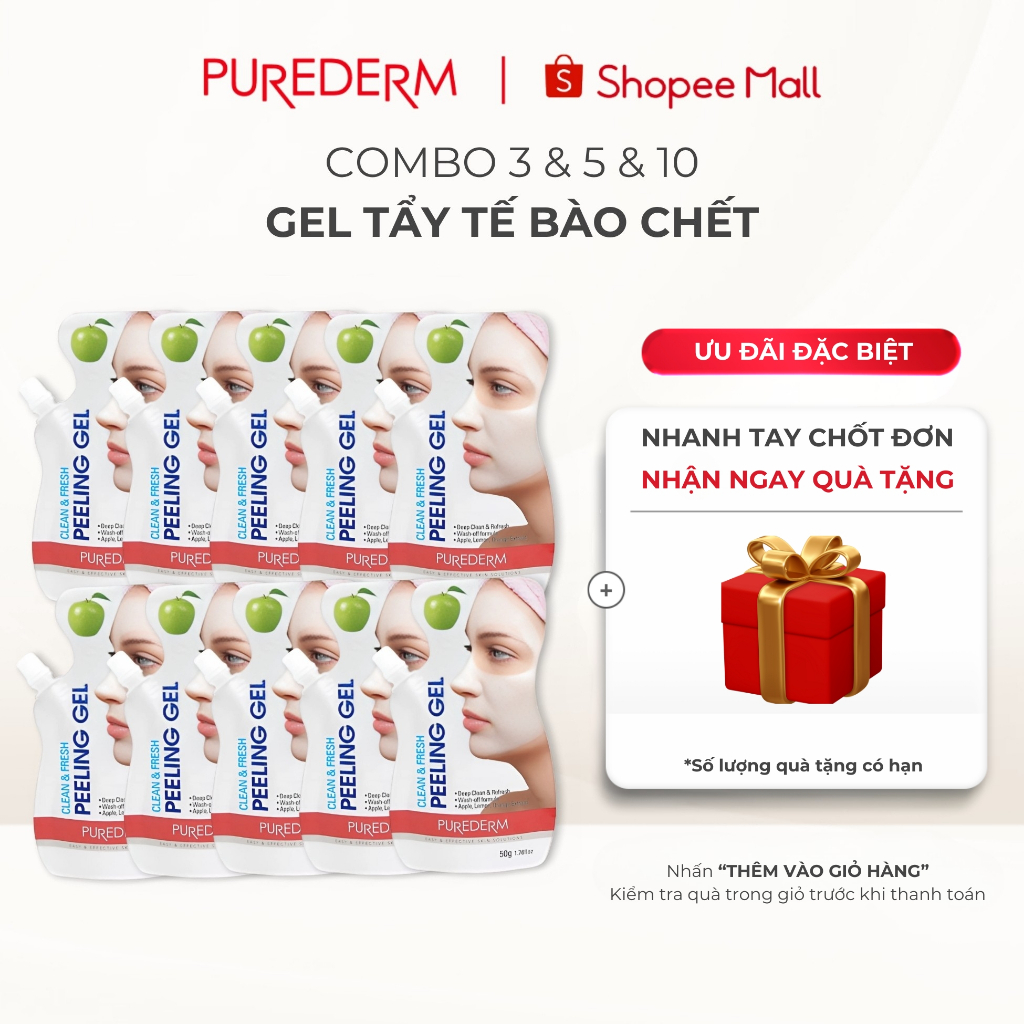 [COMBO] Gel tẩy tế bào chết 2 trong 1 Purderm sử dụng cho mặt và body làm sạch sâu sáng da 50ml