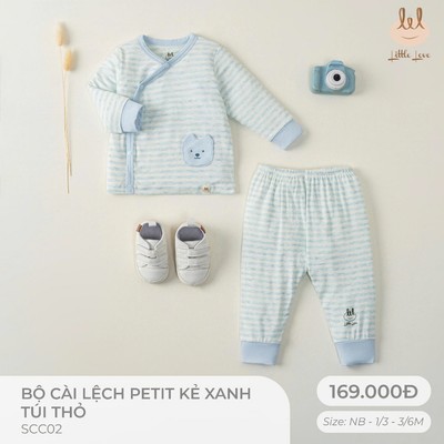 Bộ cài lệch petit kẻ xanh túi thỏ dành cho bé lil Little Love (SCC02)