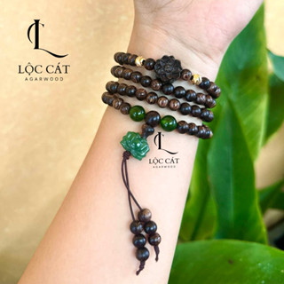 [LC-VT119] Vòng tay Liên Ngọc Trầm Hương lộc Cát sánh chìm 6li 108h mix charm may mắn, tài lộc, hanh thông