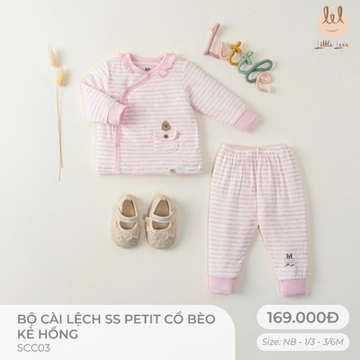 Bộ sơ sinh petit cổ bèo kẻ hồng dành cho bé lil little Love (SCC03)
