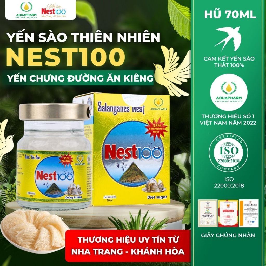 [Hộp 1 lọ 70ml] Yến Chưng Đường Ăn Kiêng Nest100 - Bồi Bổ Cơ Thể, An Toàn Cho Người Tiểu Đường