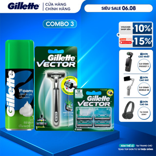 Combo Dao Cạo Râu GILLETTE Vector 1UP Hộp 1 Cái + Lưỡi Dao Vector Hộp 4 Lưỡi+ Bọt Cạo Râu Gillette Hương Chanh Chai 175g
