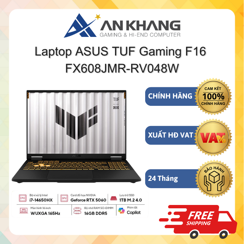 Laptop ASUS TUF Gaming F16 FX608JMR-RV048W (i7-14650HX, 16GB, 1TB, RTX5060, 16" WUXGA, Xám) Chính hã