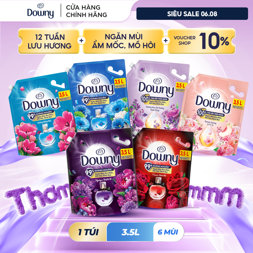 Nước Xả Vải DOWNY Tinh Dầu Thiên Nhiên/ Nước Hoa Cao Cấp/ Chống Khuẩn Nhiều Mùi Hương Túi 3.5L