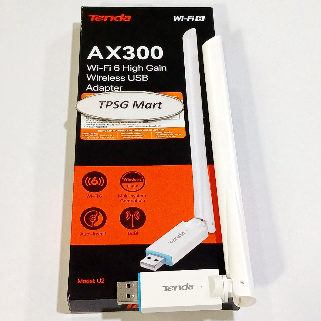 Usb thu Wifi Tenda AX300 Wifi 6 tốc độ 286Mbps, Anten 6dBi liền (Auto install Driver)