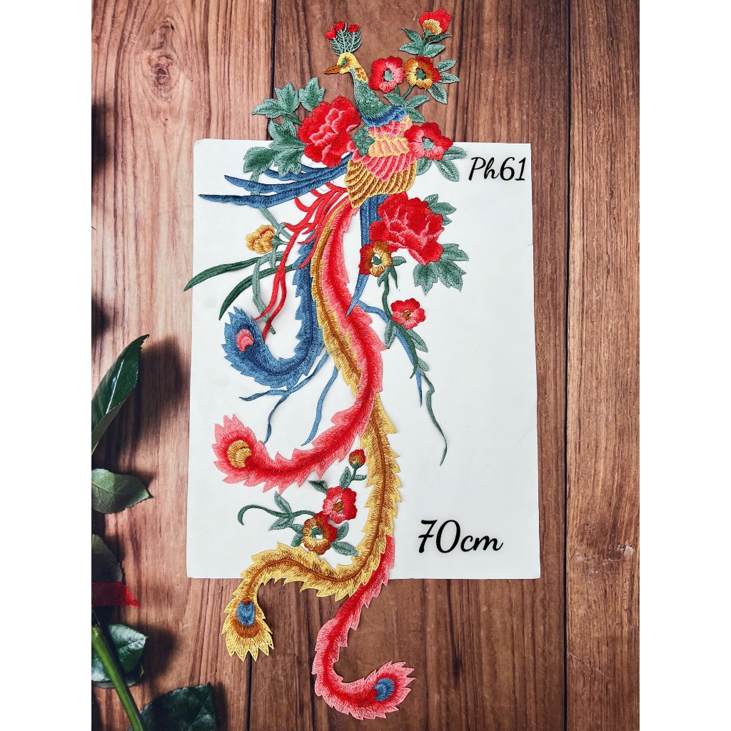 ren thêu phụng hoàng đỏ cao cấp