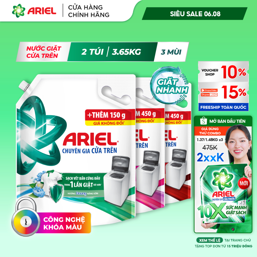 [V] - Combo 2 Nước Giặt ARIEL Chuyên Gia Cửa Trên Ngăn Lem Màu Nhiều Mùi Hương Túi 3.2KG/ 3.5KG