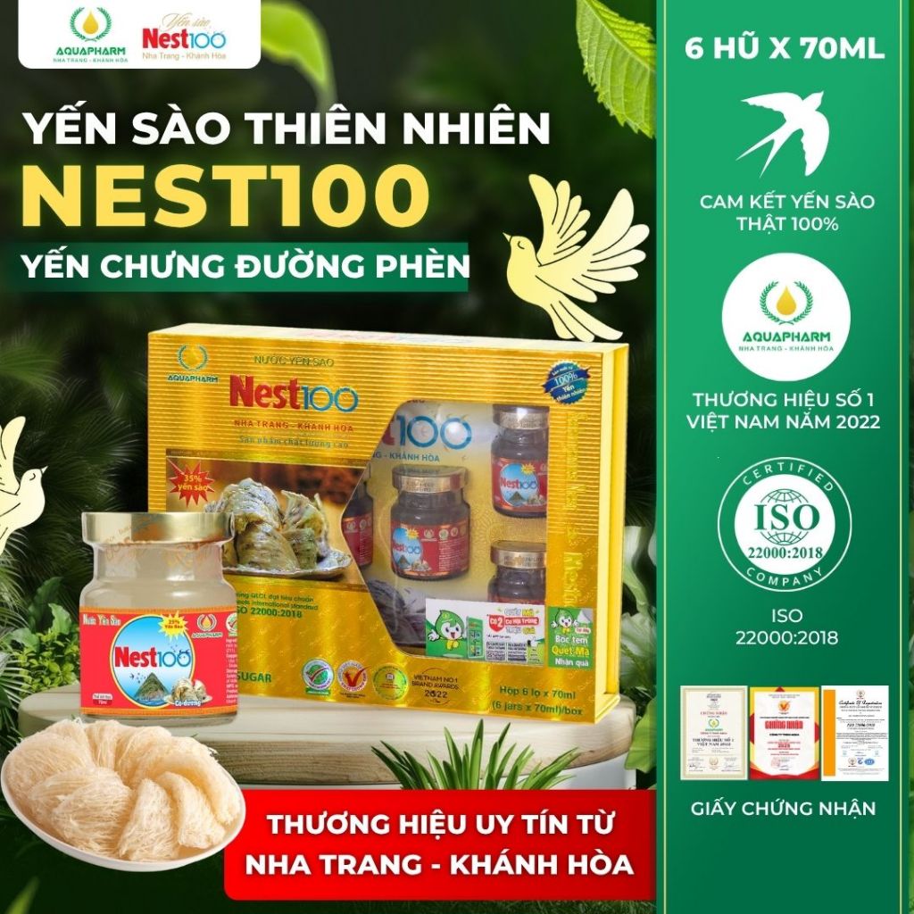[Hộp 6 Hũ 70ml] Yến Chưng Đường Phèn Nest100 - Bổ Não Tăng Đề Kháng Cải Thiện Sức Khoẻ