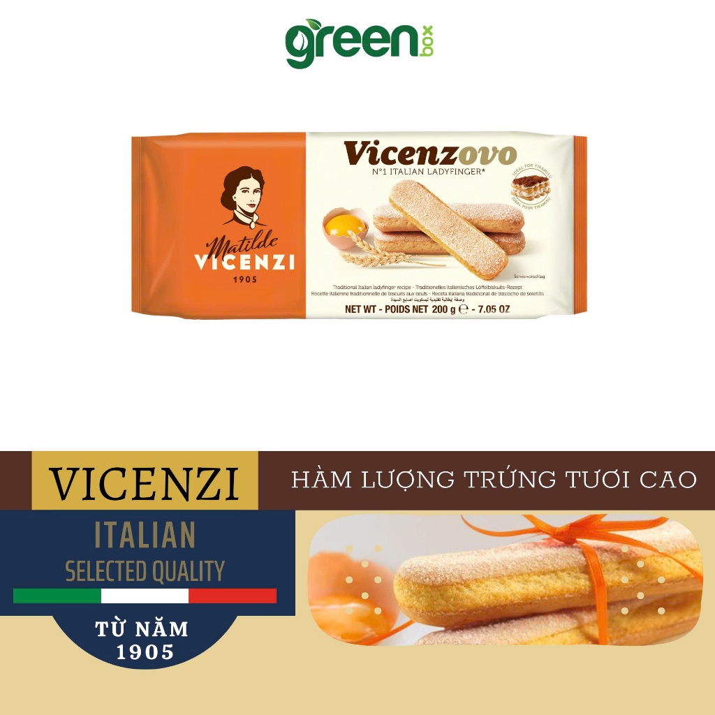 Bánh Ladyfingers Vicenzovo truyền thống chứa 26% hàm lượng trứng tươi Vicenzi xuất xứ Ý, gói 200g