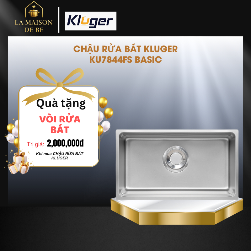 Chậu rửa bát Kluger KU7844FS Basic, Thiết kế tối giản, inox 304 POSCO bền đẹp, tiện nghi tinh tế - L