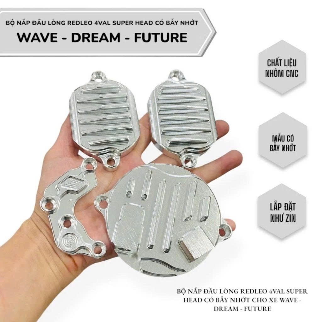 Bộ nắp đầu lòng 4 chi tiết REDLEO 4VAL - WAVE / DREAM / FUTURE - Có bẫy nhớt , Có lỗ thông hơi