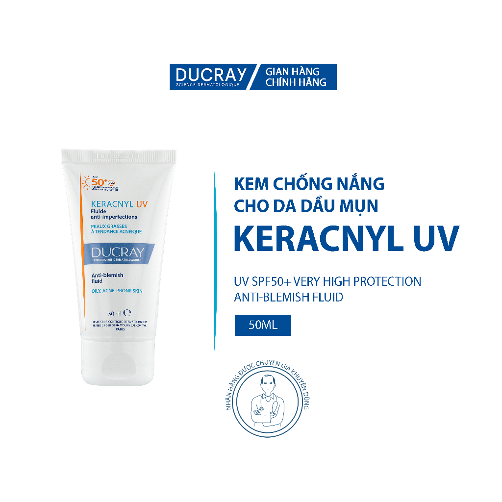 [KOL x Ducray] Kem chống nắng cho da dầu mụn Ducray KERACNYL UV SPF 50+ 50ml chống tia UVA, UVB và k