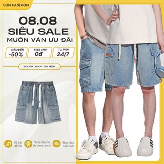 Quần jean short nam nữ basic ống rộng S2 Xanh Túi Hộp mặc thoải mái, dễ phối đồ phong cách hàn quốc