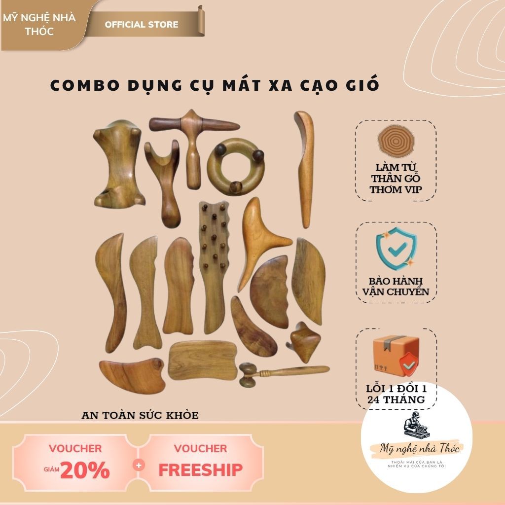 Dụng cụ massage day ấn huyệt gỗ thơm nhiều món an toàn sức khỏe, mát xa hỗ trợ xương khớp,combo sức 