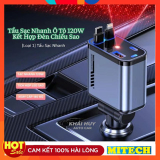 Tẩu Sạc Nhanh Ô Tô 120W Bóng Led Chiếu Sao 5 In 1 Dây Rút Type-C+Light Tẩu Sạc Nhanh Sạc Điện Thoại