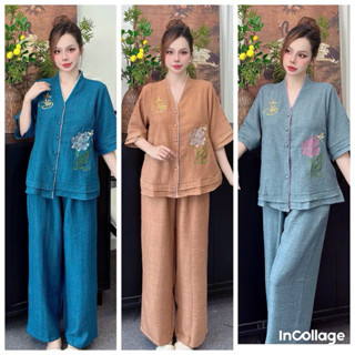 Pháp Phục Lễ Chùa Cho Nữ Bigsize 58-105kg,Chất Vãi Đũi Dầy Dặn Vừa Phải, Nút Bọc ,Quần Ống Rộng