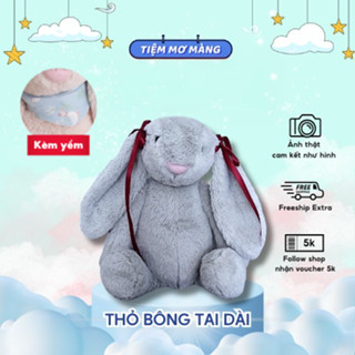 Gấu bông thỏ Jellycat tai dài kèm yếm, Thú nhồi bông dễ thương mềm mịn, làm quà cho bé -Tiệm Mơ Màng