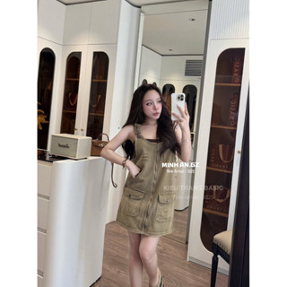 Váy Yếm Jean Nâu Miuiu Kiều Trang Basic