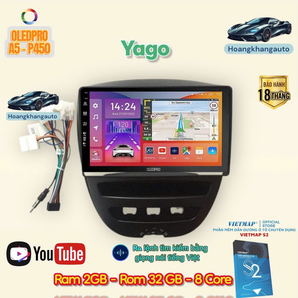 Combo màn hình oledpro A5 -P450 cho xe YAGO kèm dưỡng 9 inch và jack nguồn theo xe. có youtube, viet