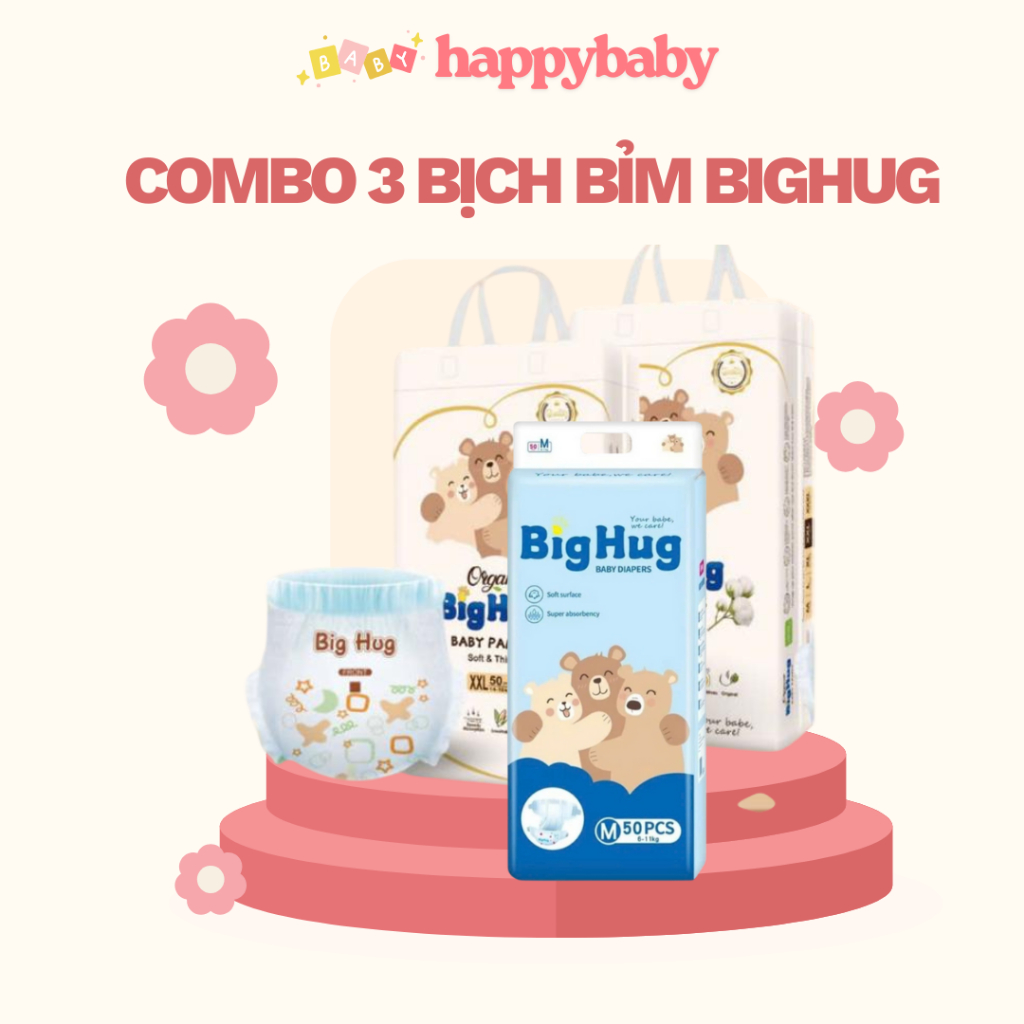 [BigHug 150 miếng] Combo 3 bịch 150 Miếng  Bỉm/Tã Quần/Dán BigHug đủ size S đến 3XL cho bé