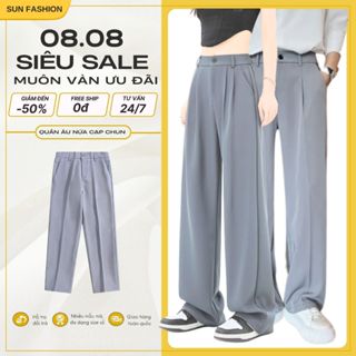 Quần âu ống suông nam, nữ nửa cạp chun SUN màu XÁM NHẠT phong cách lịch sự, trẻ trung, basic dễ phối