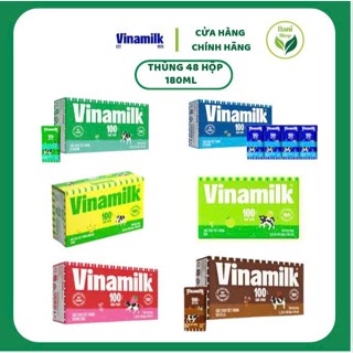 Thùng 48 hộp Sữa tươi tiệt trùng Vinamilk 100% Đường/  Ít Đường/ Dâu/ Socola/vị Chuối /Dừa 180ml – Date 2026