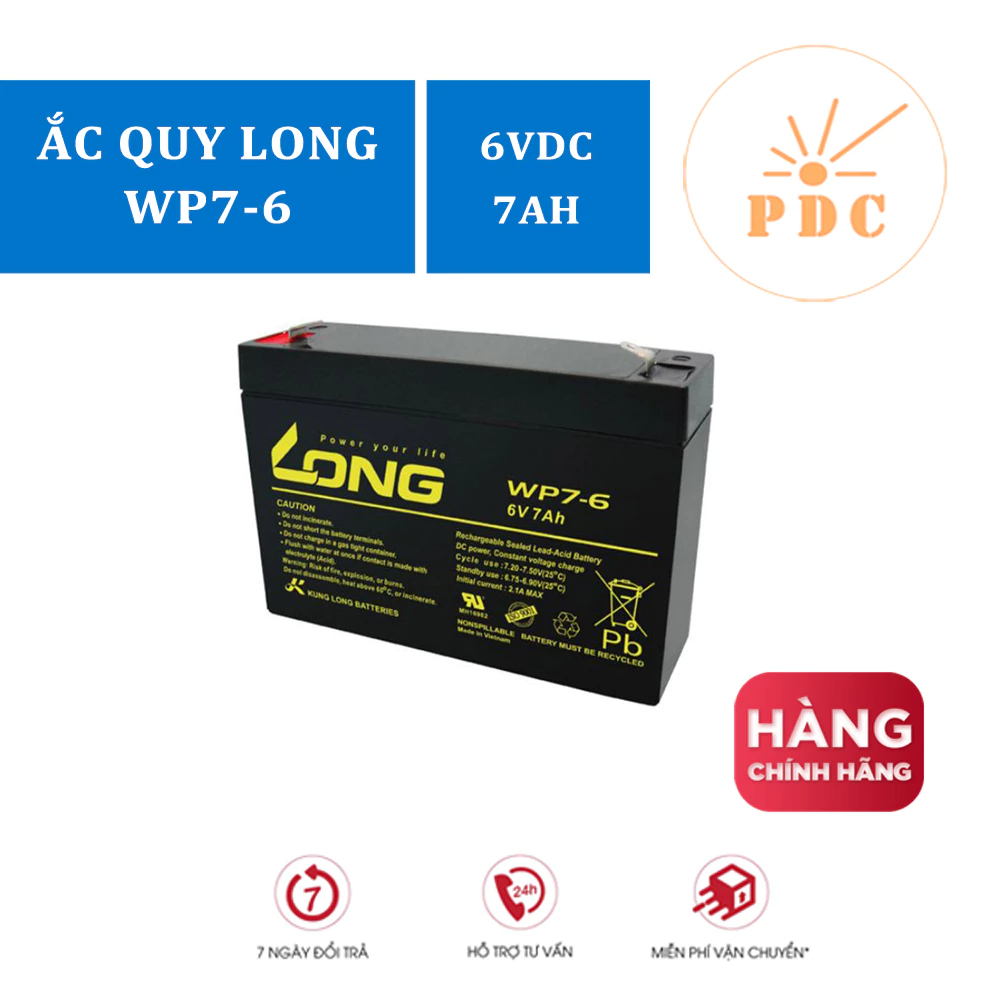 Ắc Quy LONG 6V-7Ah, WP7-6 Cho Xe Điện Trẻ Em - Hàng Chính Hãng - (PDC-TECH)