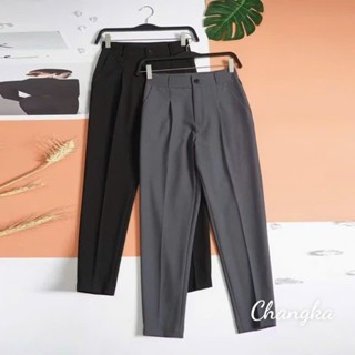  Quần tây nữ công sở lưng cao bigsize dáng đứng ống dài Chất vải trơn mềm - Quần baggy đen cạp cao nữ mặc đi học sinh làm 