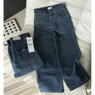 Quần Jean Ống Suông Xanh Đậm TÚI HỘP Nữ LEDA