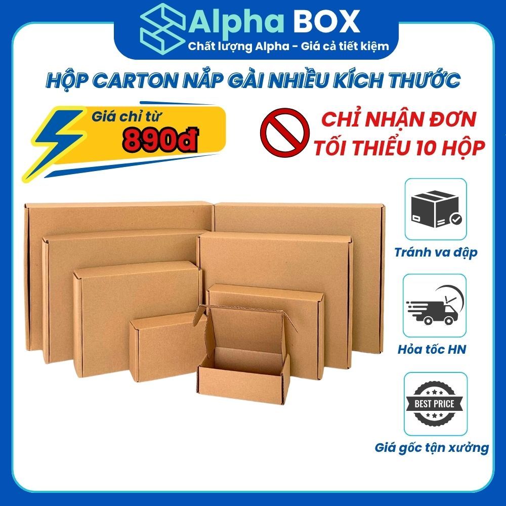 [Combo 10] Hộp Carton nắp gài ĐẦY ĐỦ KÍCH THƯỚC hộp carton đóng hàng phụ kiện giá rẻ - ALPHA BOX