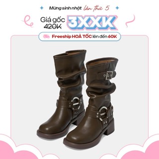 [ HOẢ TỐC 2H - BỐT ỔNG BẢN CAO CẤP ] Bốt cổ lửng đế cao 4cm, chất liệu da trơn chống xước siu đẹp 2 - 8018