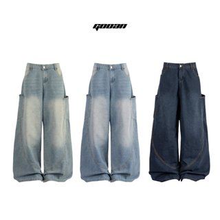 Quần Jean Baggy Ống Rộng Nam Nữ Cạp Cao Gooan Denim Không Co Giãn Xanh Đậm gấu bản to bigsize phong cách Hàn Quốc Unisex