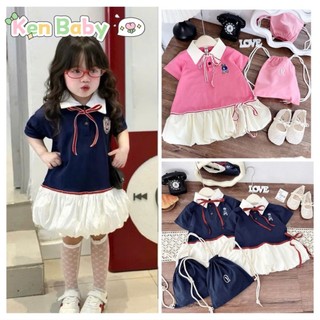 [ tặng kèm Balo ] Váy Polo Dáng Bí Cộc Tay Cổ Sơ Mi Buộc Nơ Siêu Xinh 10-30kg- Váy phom ngắn Mẹ tăng size nha