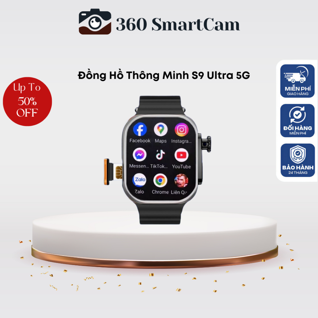 S9 Ultra 5G Smartwatch - Đầy Đủ Tính Năng, Gắn SIM, Có Camera