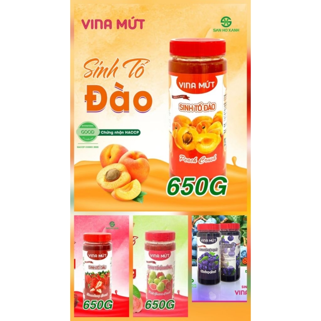 [Sinh tố hũ 650g] Sinh tố Vina Mứt dùng pha chế trà, trà sữa, làm kem, bánh, ya ua, sữa chua, soda,...